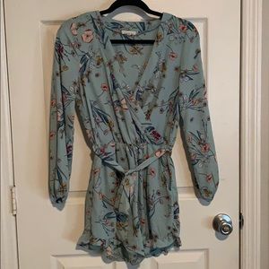Sea-foam/turquoise floral-patterned romper